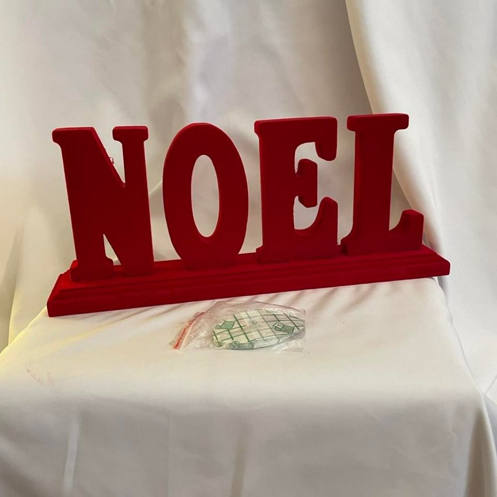 NOEL Mantle Piece Centerpiece Christmas Decor Crushed Velvet Red - Picture 6 of 11